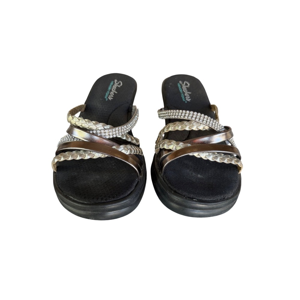 Skechers Rumblers Wild Child 9.5 Silver Rhinestone Memory Foam Wedge Sandals